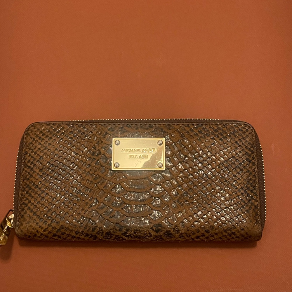 Michael Kors Gold and Brown Snake Print Wallet